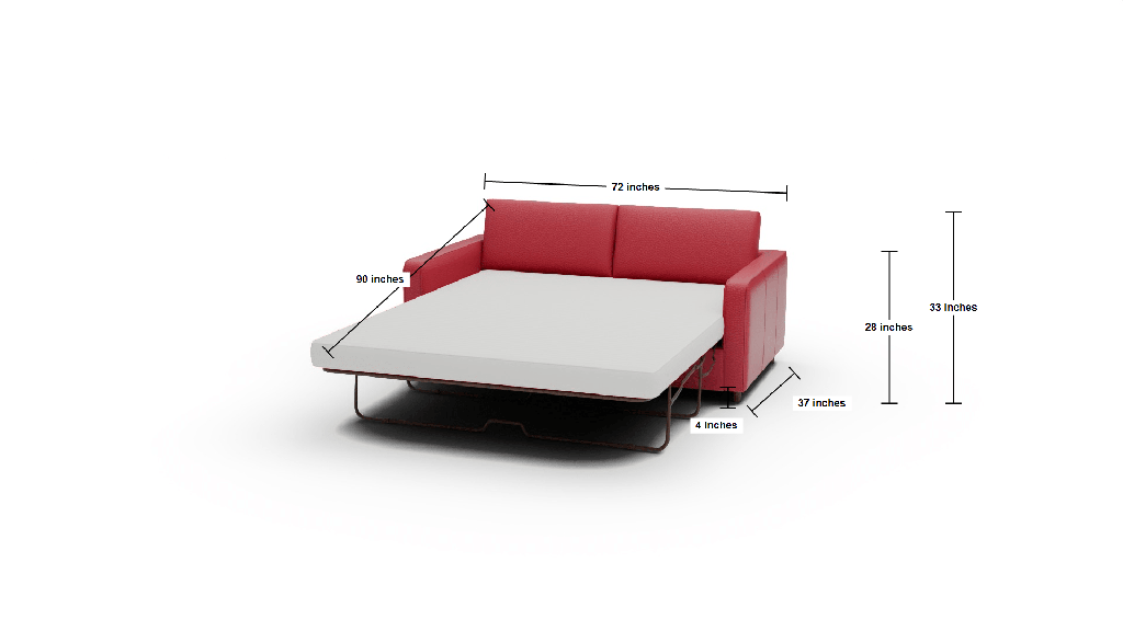 Ladybird 72" Leather Full Sleeper Loveseat - Dimensions