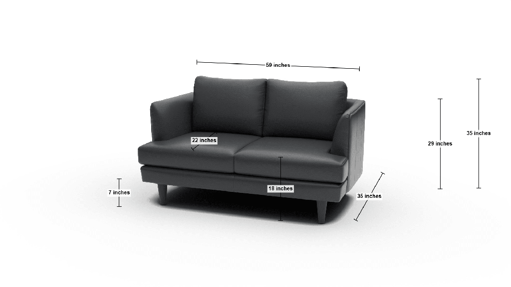 Rainey 59" Leather Loveseat - Dimensions