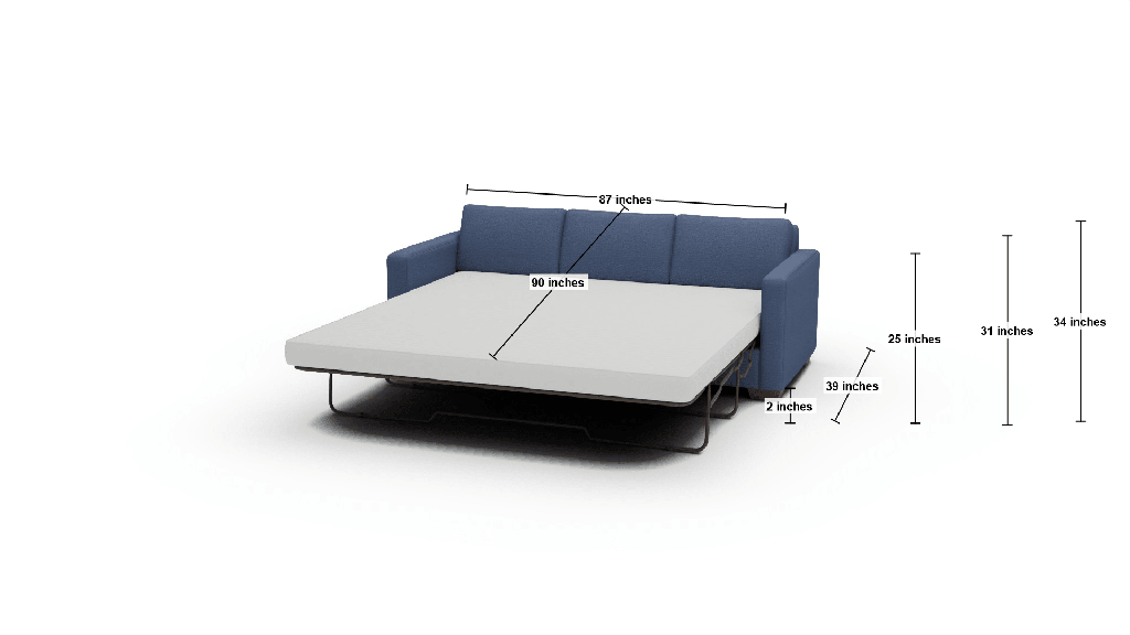 Track 87" Reversible Chaise Queen Sleeper Sofa - Dimensions