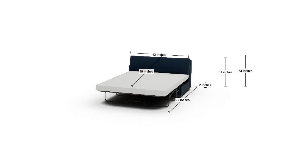 Track Armless Full Sleeper Loveseat - Dimensions