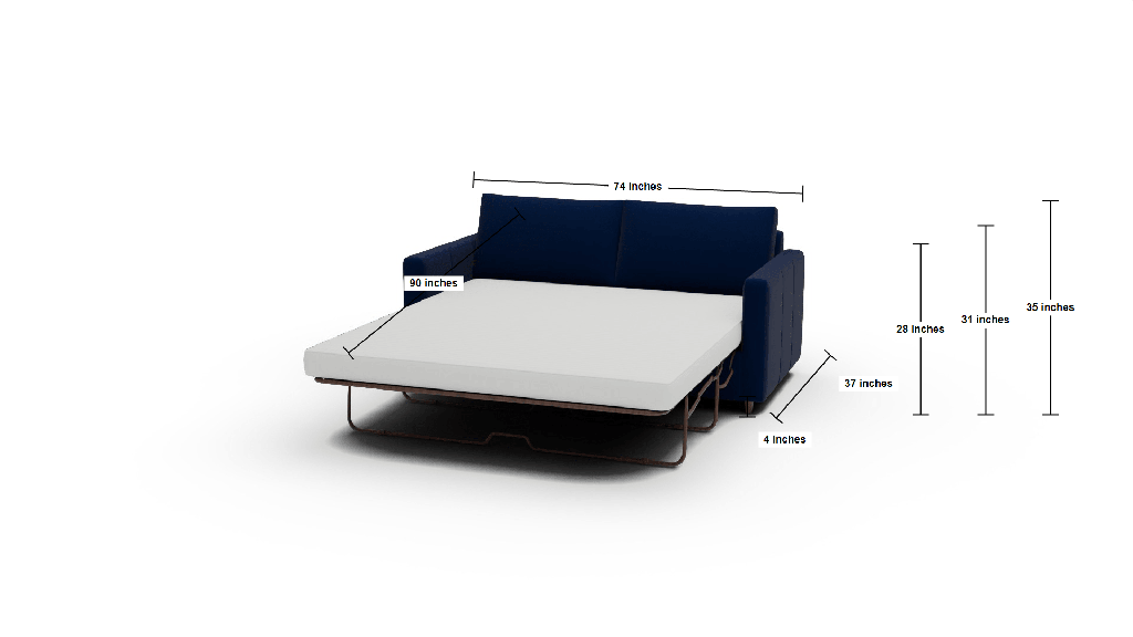 Wallace 74" Untufted Queen Sleeper Sofa - Dimensions
