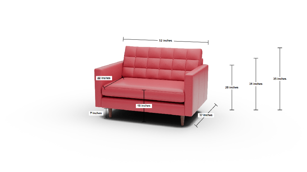 Wallace 52" Leather Chair and A Half - Dimensions