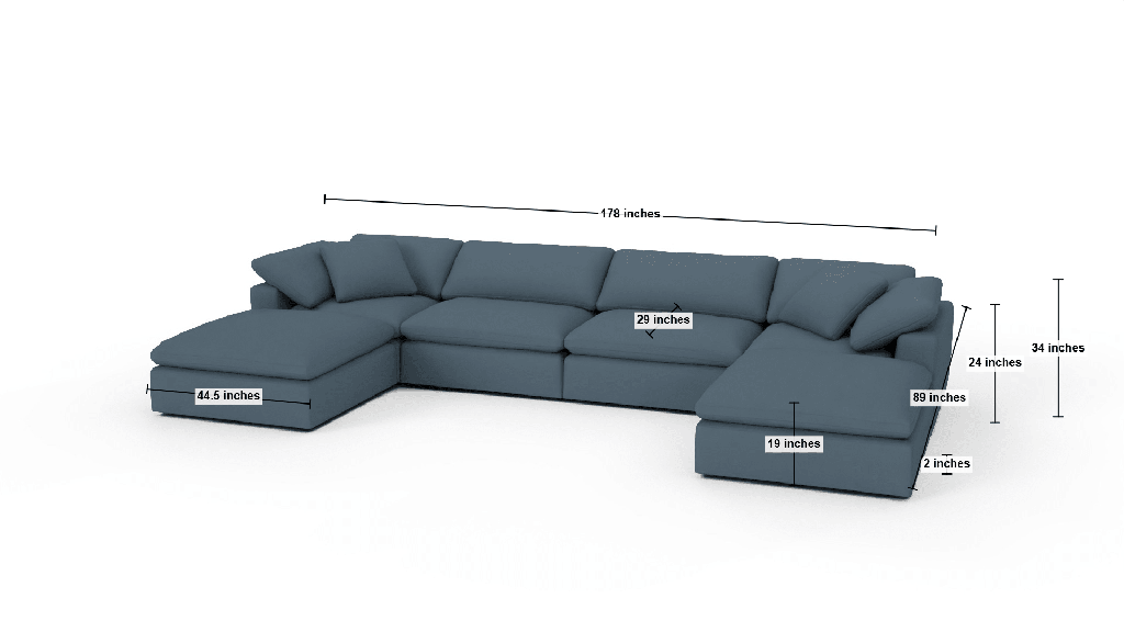 Fluffy 178" 4 Piece Sectional W/Double Otto - Dimensions