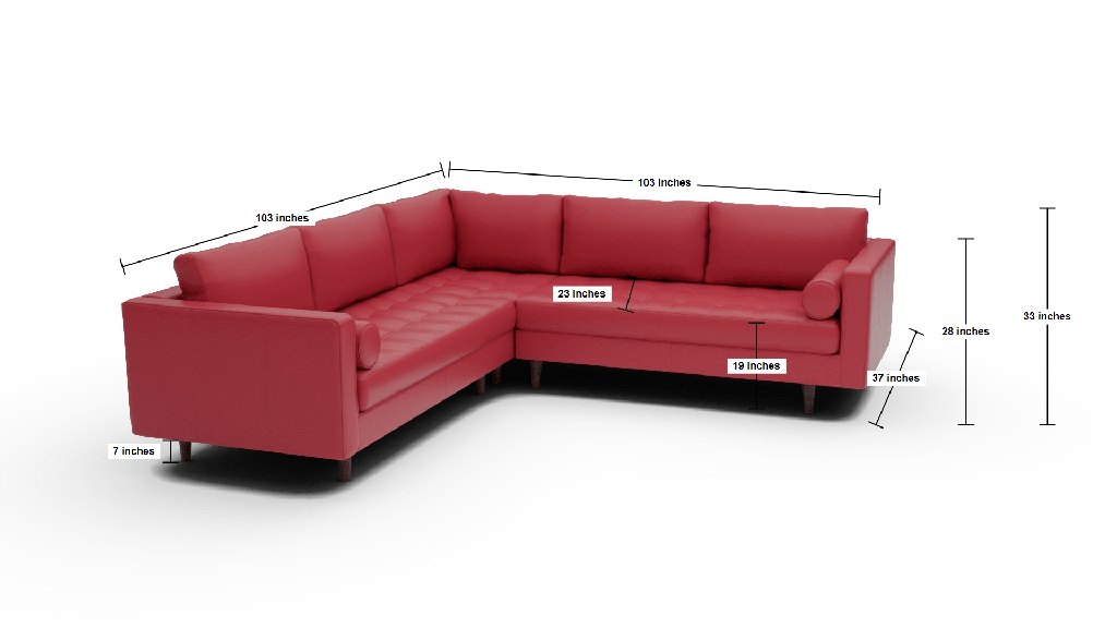 Ladybird 103" Leather Corner Sectional - Dimensions