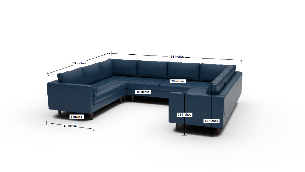 Ladybird 134" Leather U Sectional - Dimensions