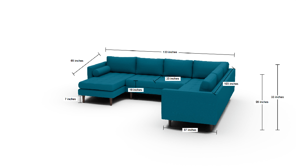 Ladybird 133" Corner Sectional with Left Chaise - Dimensions