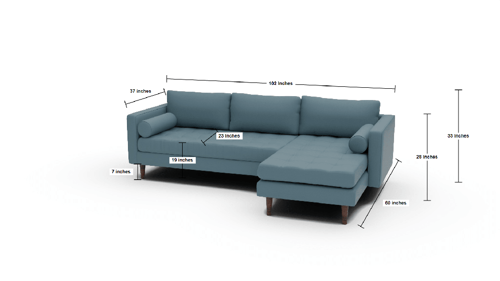 Ladybird 102" Right Chaise Sectional - Dimensions