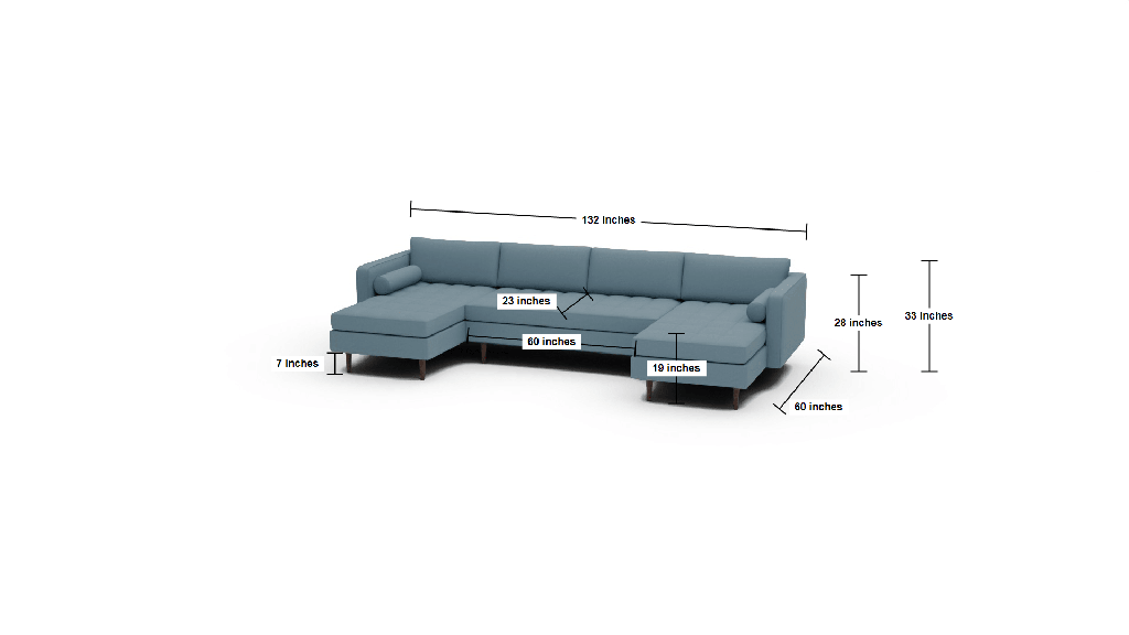 Ladybird 132" Double Chaise with Armless Loveseat - Dimensions