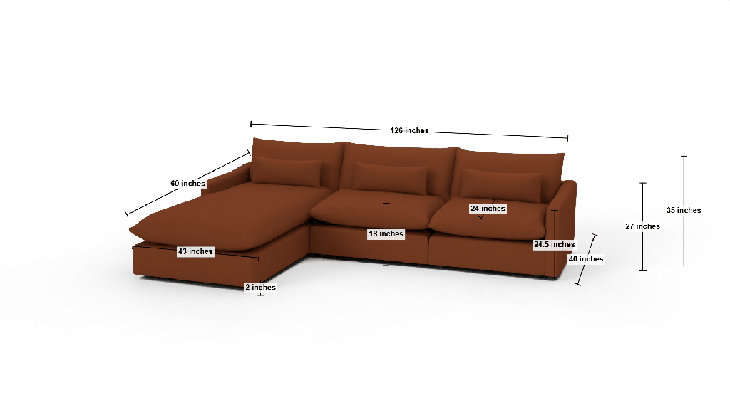 Bouldin 126" Laf Chaise Sectional - Dimensions