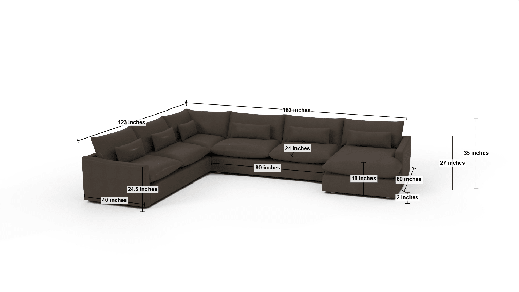 Bouldin 163" Corner Sectional W. Raf Chaise - Dimensions