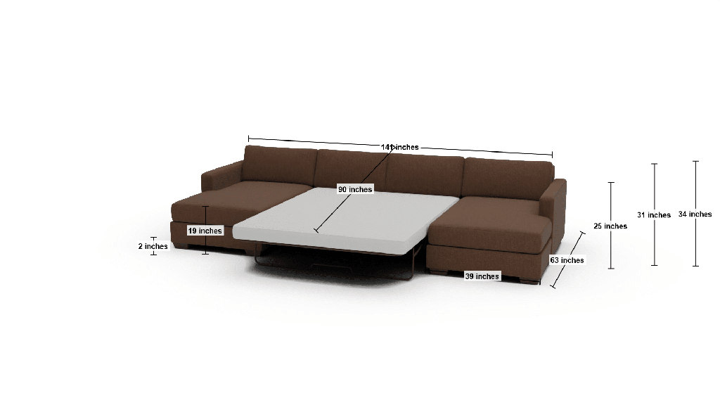 Track 141" Double Chaise With Full Sleeper Loveseat - Dimensions