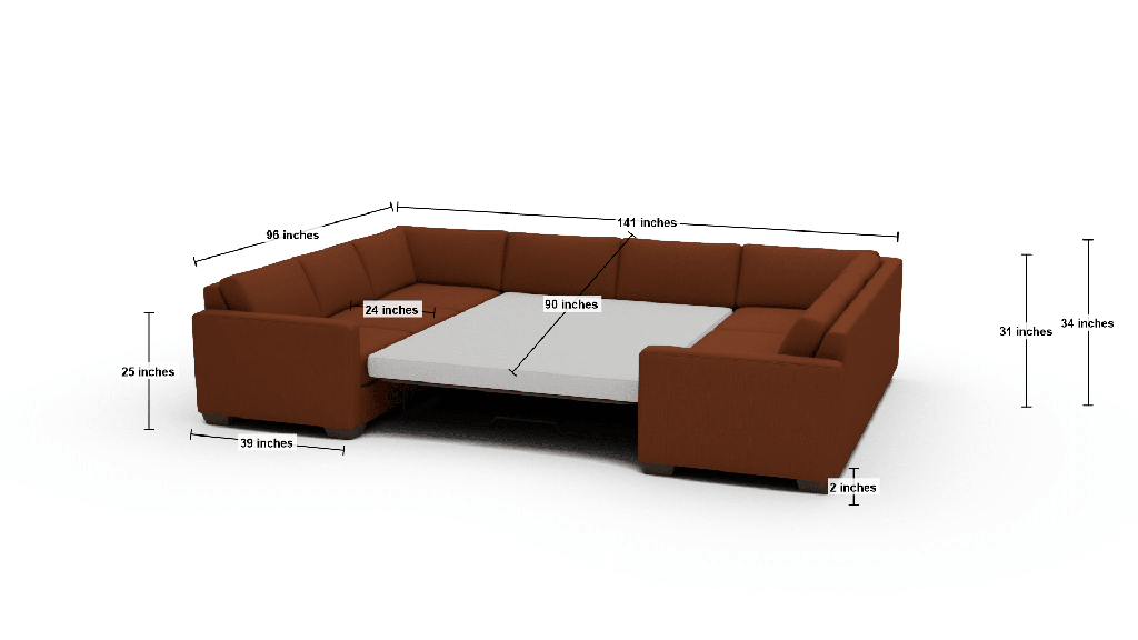 Track 141" Corner Sleeper Sofa U Sectional - Dimensions