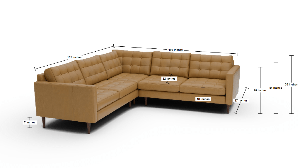 Wallace 102" Leather Corner Sectional - Dimensions
