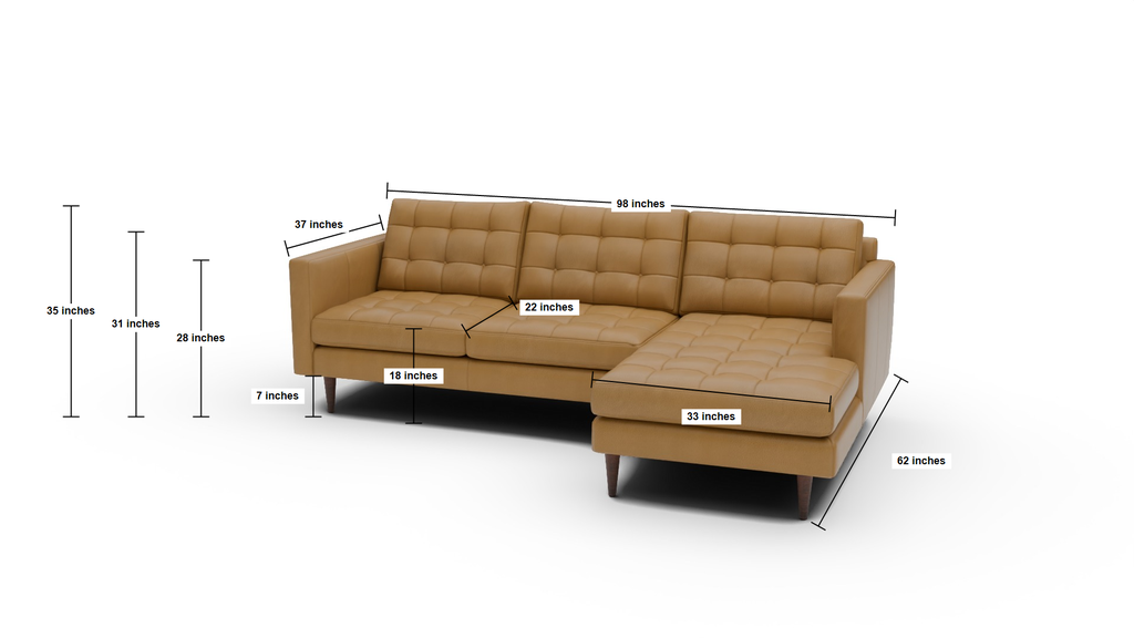 Wallace 98" Leather Right Chaise Sectional - Dimensions