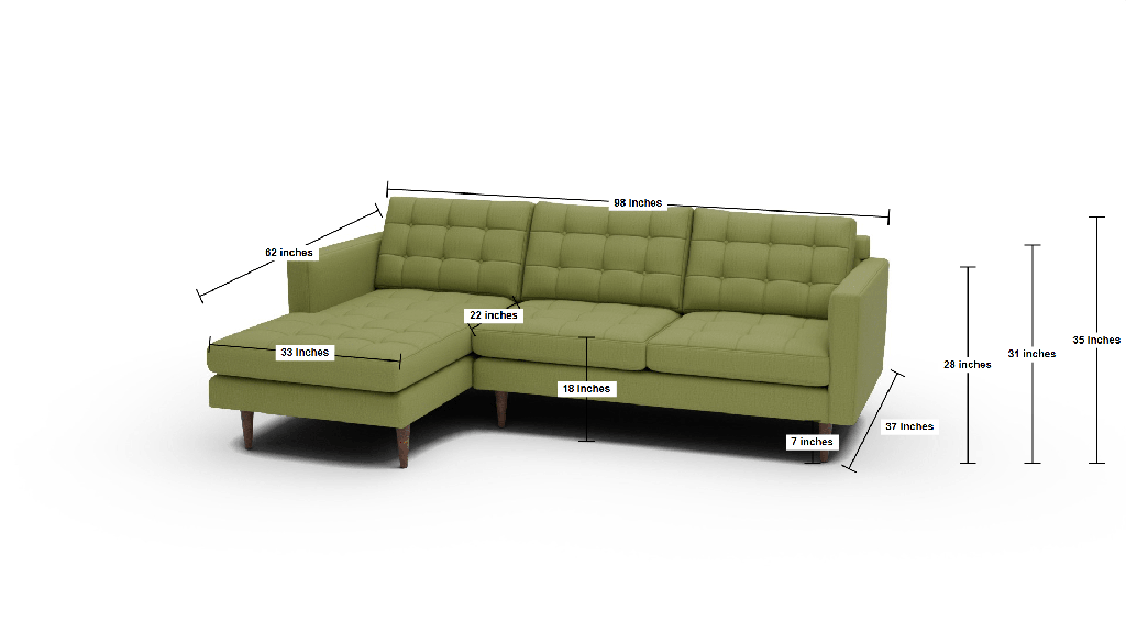 Wallace 98" Left Chaise Sectional - Dimensions