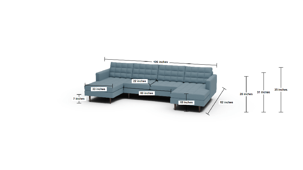 Wallace 126" Double Chaise U Sectional - Dimensions