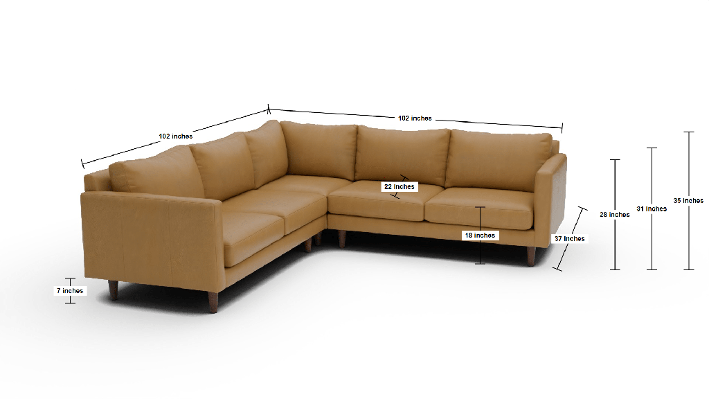 Wallace 102" Leather Untufted Corner Sectional - Dimensions