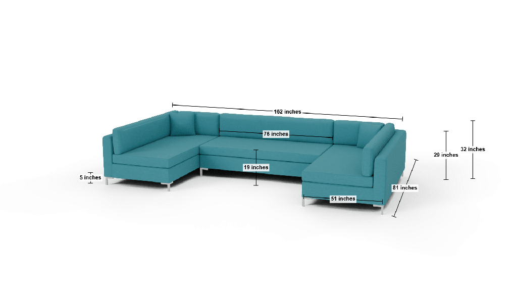 Bonnell 162" U Armless Sectional - Dimensions