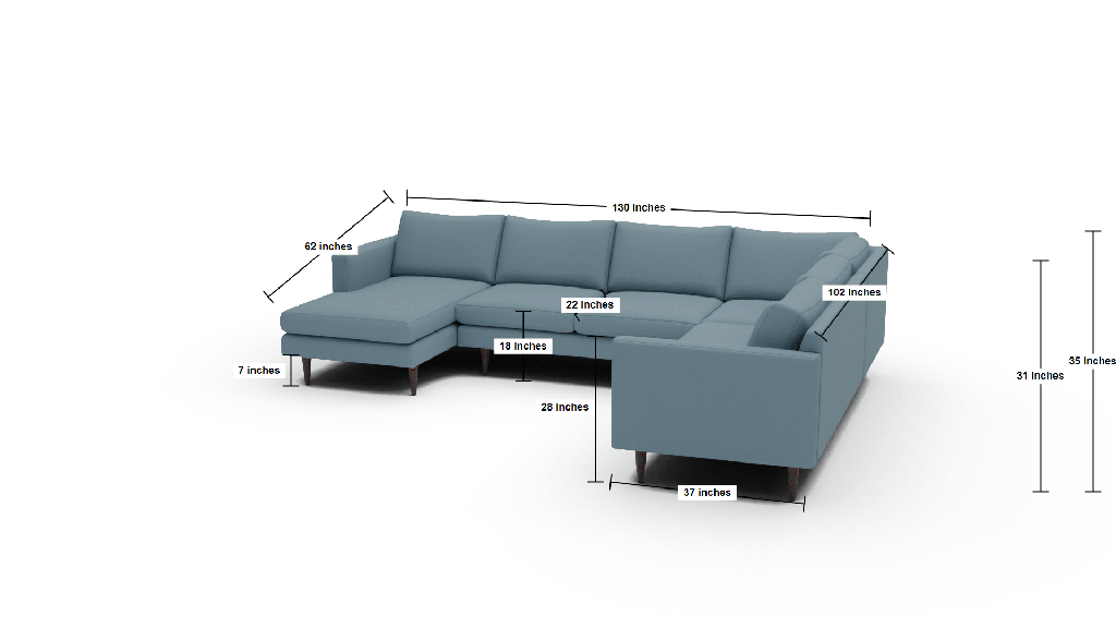Wallace 130" Untufted Corner Sectionals w. Left Chaise - Dimensions