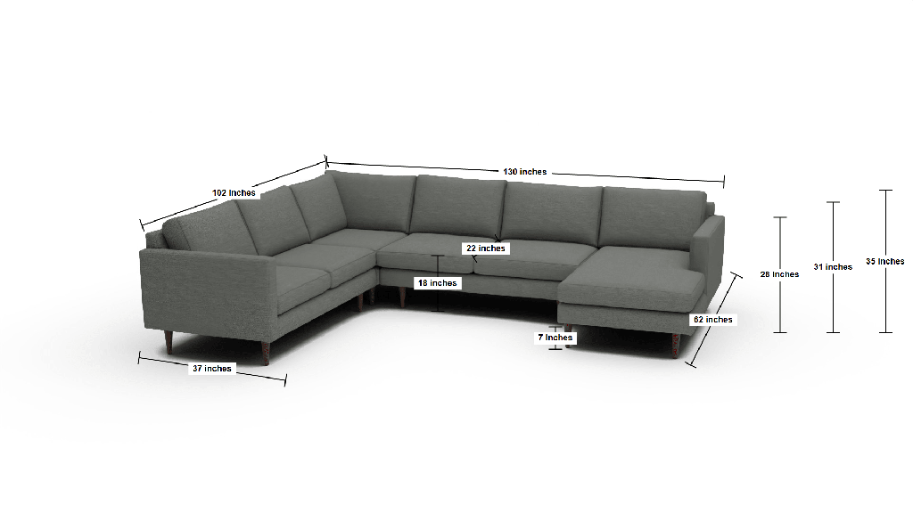 Wallace 130" Untufted Corner Sectionals w. Right Chaise - Dimensions