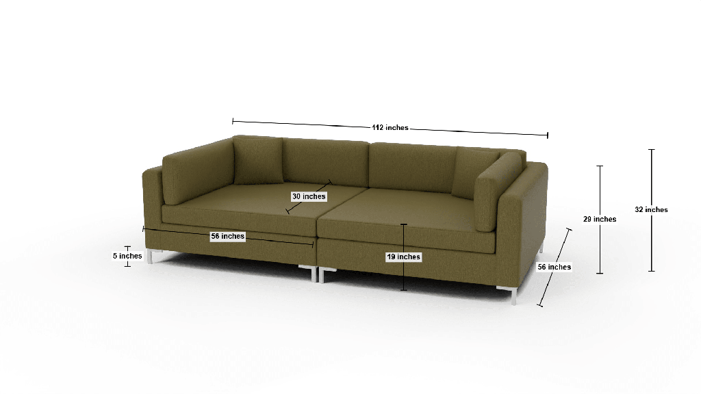 Bonnell 112" Double Cuddler Sofa - Dimensions