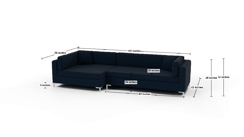 Bonnell 137" Left Cuddler Sectional - Dimensions