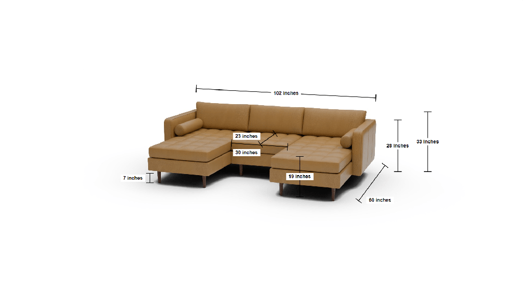 Ladybird 102" Leather Double Chaise with Armless Chair - Dimensions