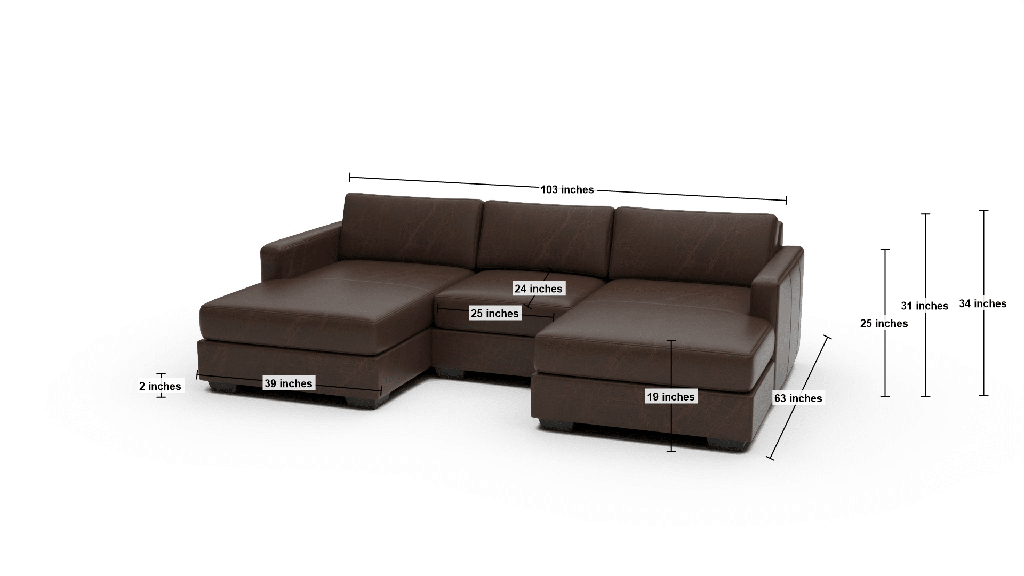 Track 103" Leather Double Chaise With Armless Chair - Dimensions