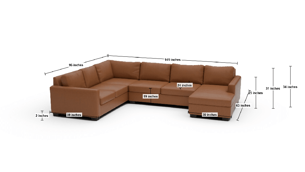Track 141" Leather Corner Sectionals w. Right Chaise - Dimensions