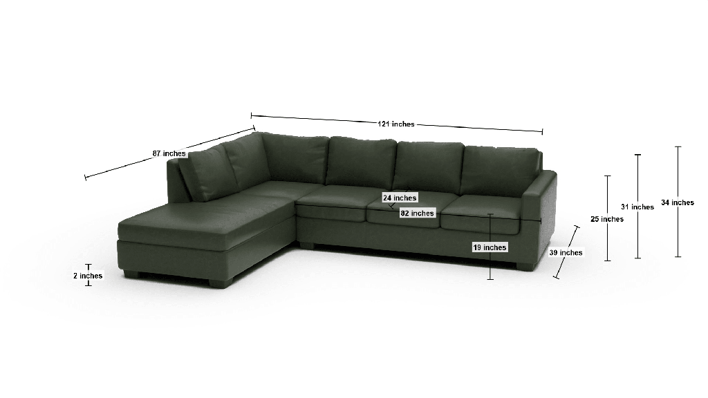Track 121" Leather Left Chaise Sectional - Dimensions