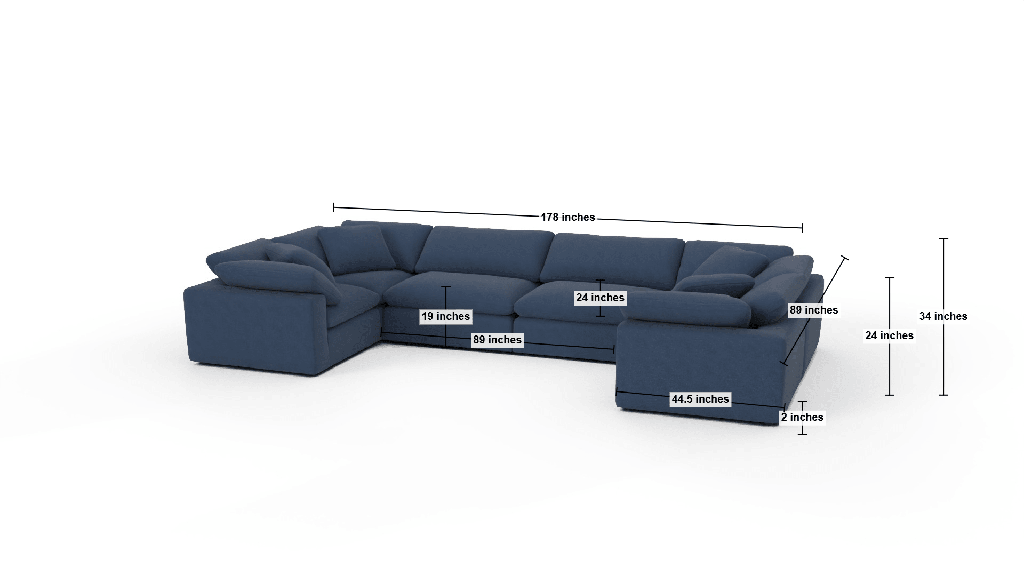 Fluffy DB 178" 4 Corner U Sectional - Dimensions