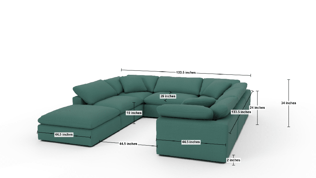 Fluffy DB 133.5" 6 Piece Sectional W/Ottoman - Dimensions