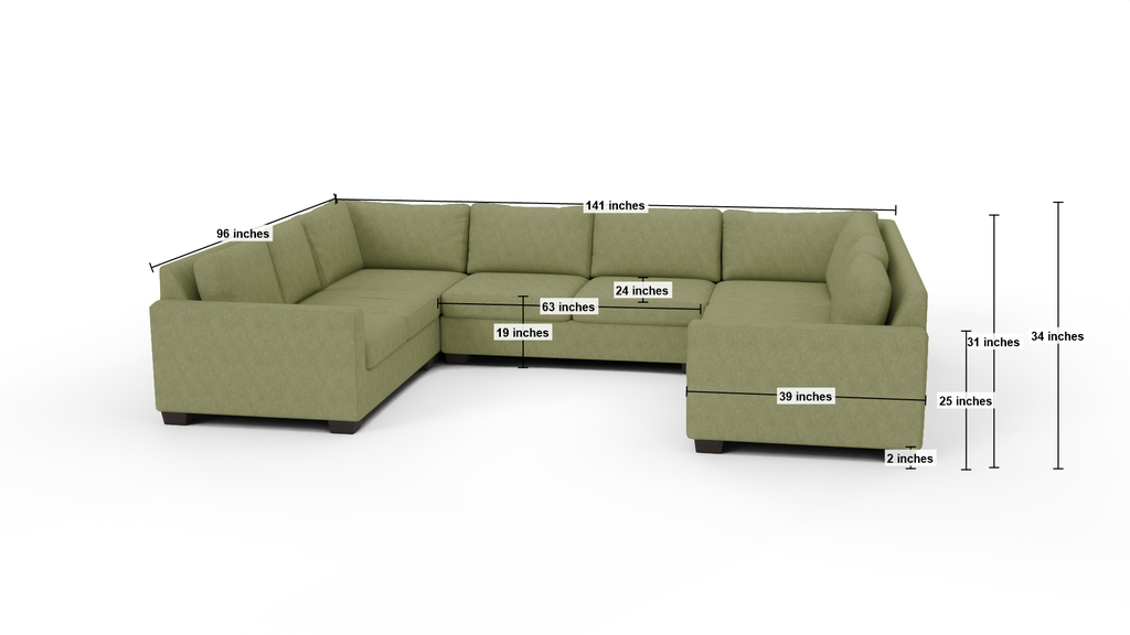 Track 141" Corner Sofa U Sectional - Dimensions