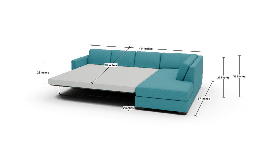 Track 121" Right Chaise Sleeper Sectional - Dimensions