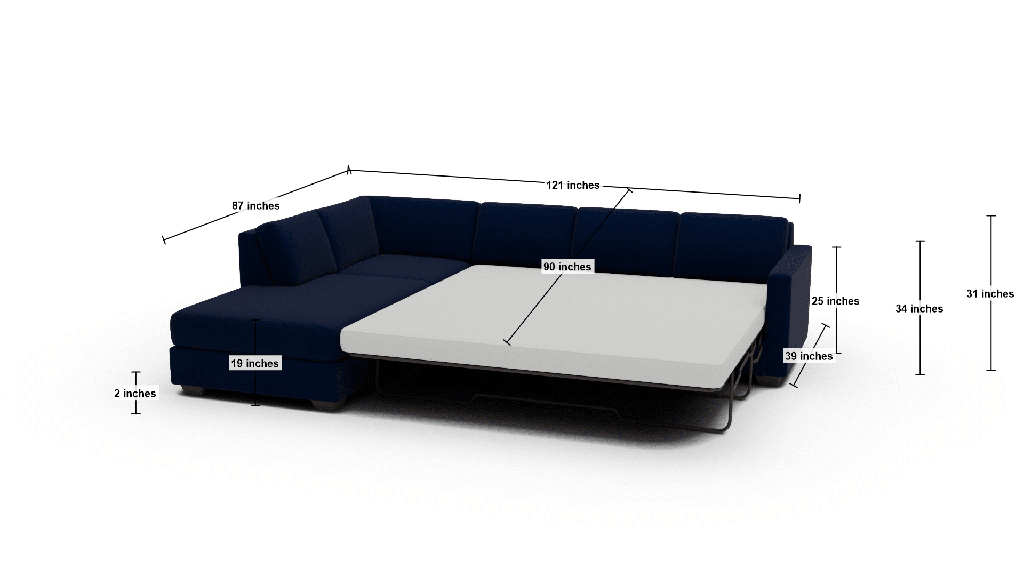 Track 121" Left Chaise Sleeper Sectional - Dimensions
