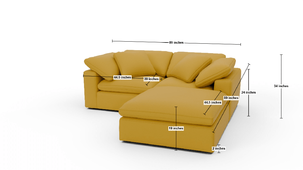 Fluffy DB 89" 2 Piece Sofa w/Otto - Dimensions