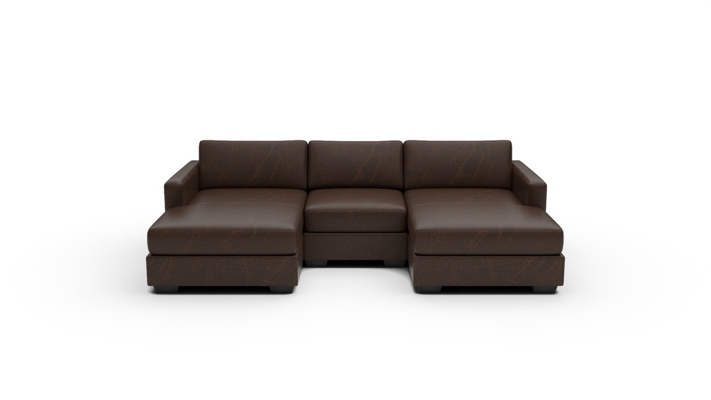 Track Leather 3 Pc Double Chaise Sectional w/Armless Chair (Cheyenne Arrowshaft)