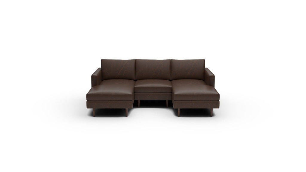 Wallace Untufted Leather 3 Pc Double Chaise Sectional w/Armless Chair